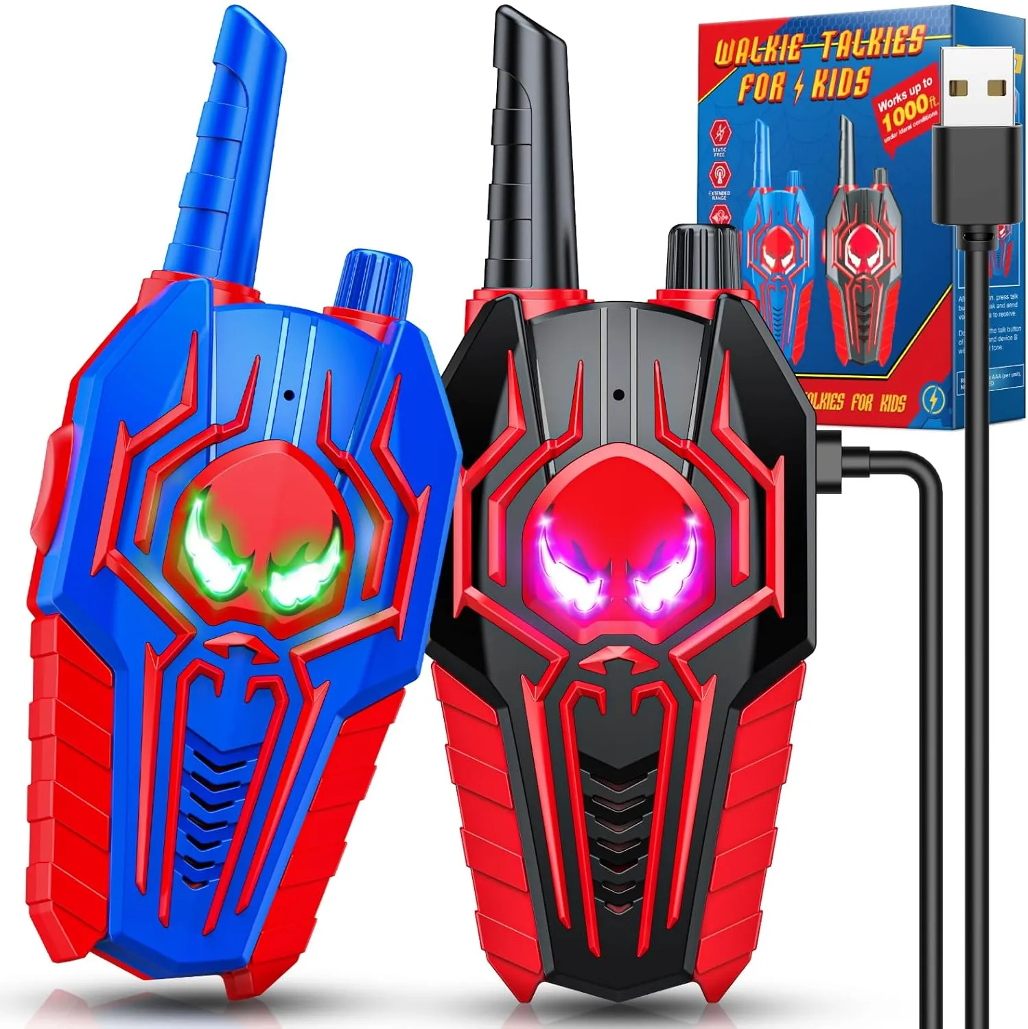 Rechargeable Walkie Talkies for Kids: Toys Gifts for 3 4 5 6 7 8 9 Year Old Boys Girls Ages 5-7 Kids Walkie Talkies 2 Pack Outdoor 2 Way Radio Toy for 3-12 Year Old Boy Birthday Gift Age 3-6
