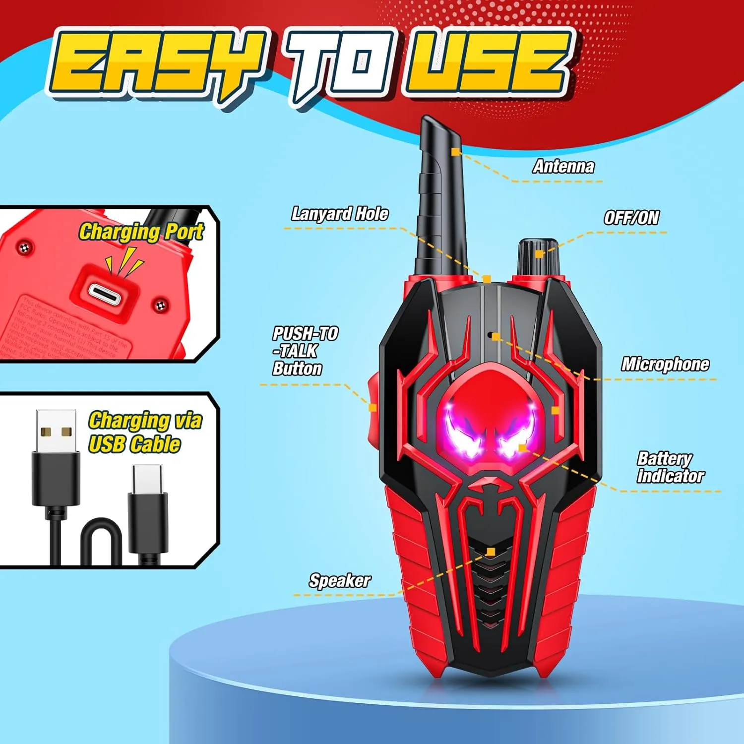 Rechargeable Walkie Talkies for Kids: Toys Gifts for 3 4 5 6 7 8 9 Year Old Boys Girls Ages 5-7 Kids Walkie Talkies 2 Pack Outdoor 2 Way Radio Toy for 3-12 Year Old Boy Birthday Gift Age 3-6