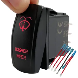 Red Backlit 6PIN (ON)-ON-Off Washer Wiper Rocker Switch with Jumper Wires DPDT Momentary Toggle Switch for Automotive Yacht Truck RZR Side by Side UTV Central Console 12V 24V Waterproof IP67