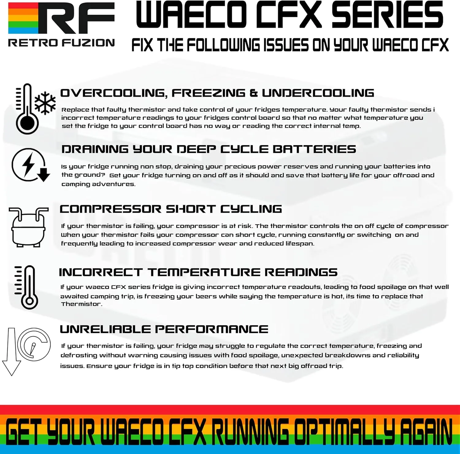 Replacement Thermistor Kit for Waeco CFX DZ Series - Short Thermistor & Long Thermistor - CFX-65DZW, CFX-75DZW, CFX-95DZW - All CFX DZ Series -
