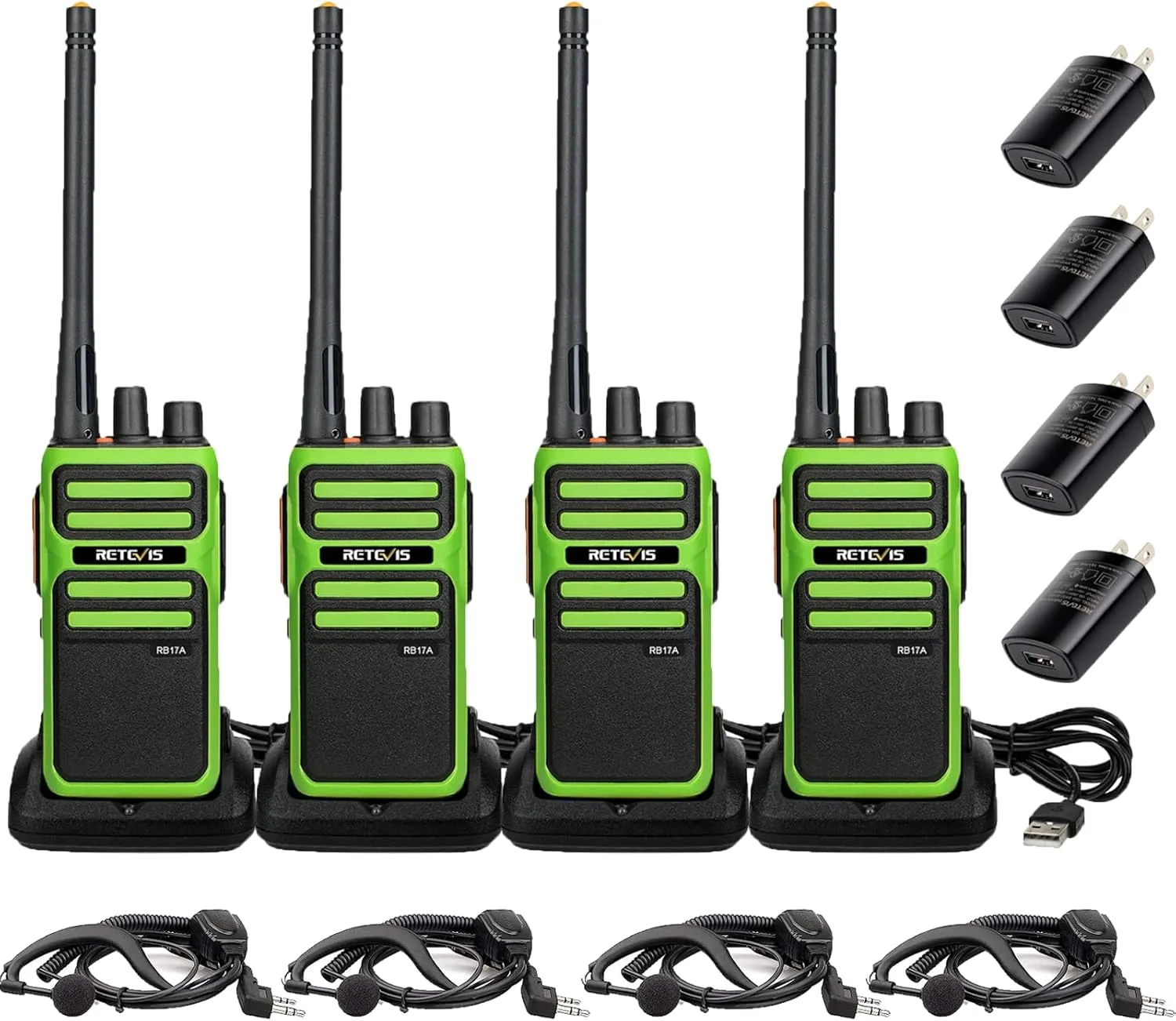 Retevis RB17A Two Way Radios Long Range,GMRS Walkie Talkies,Repeater Capable,2200mAh, Emergency Preparedness,Walkie Talkie with Earpiece,2 Way Radio for Security,School,Warehouse（4 Pack）