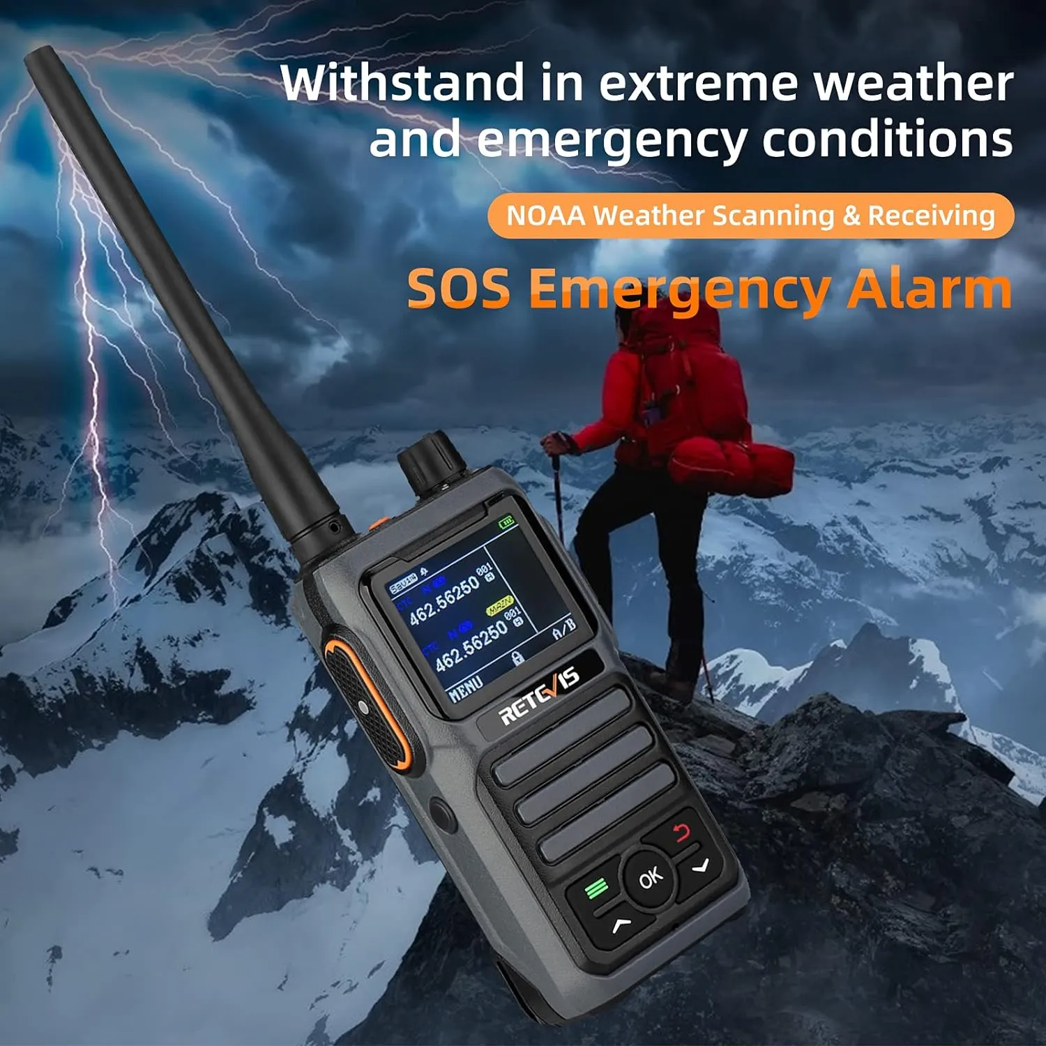 Retevis RB17P Walkie Talkies Rechargeable, GMRS Handheld Radio Long Range Walkie Talkies for Adults with SOS Siren, NOAA Weather Alert, 2200mAh Rechargeable Battery, for Off-Roading, Camping (2 Pack)