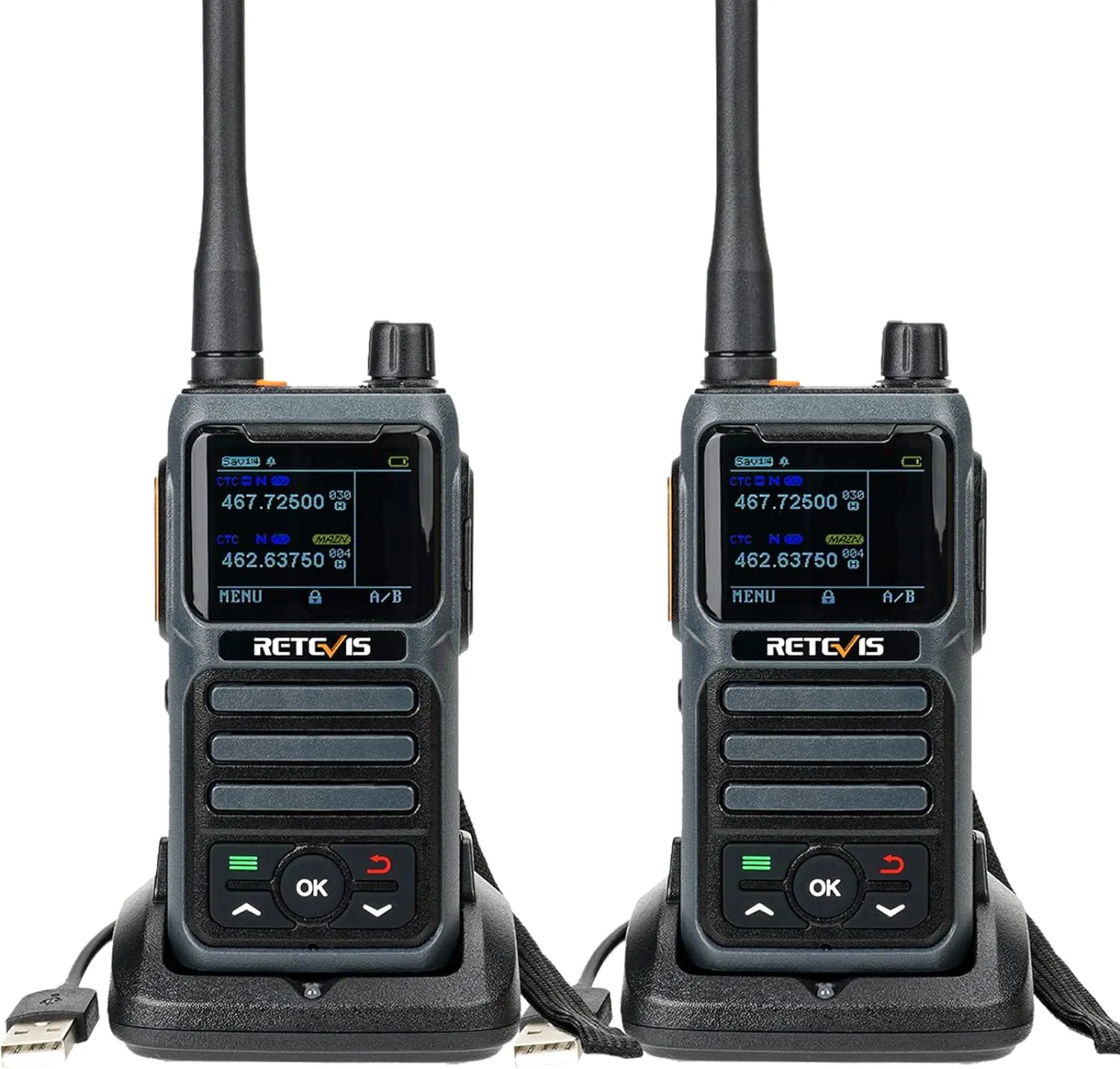 Retevis RB17P Walkie Talkies Rechargeable, GMRS Handheld Radio Long Range Walkie Talkies for Adults with SOS Siren, NOAA Weather Alert, 2200mAh Rechargeable Battery, for Off-Roading, Camping (2 Pack)