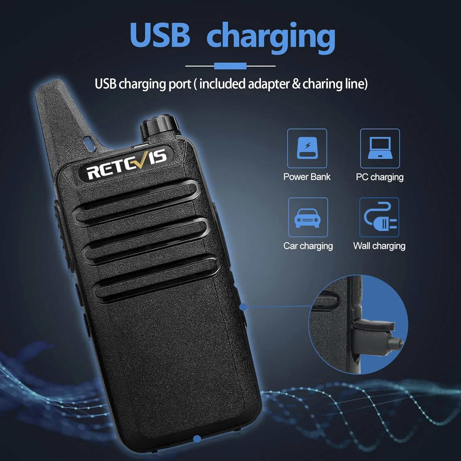 Retevis RT22 Walkie Talkies, Mini 2 Way Radio Rechargeable, VOX Handsfree, Portable, Two-Way Radios Long Range with Earpiece, for Family Road Trip Camping Hiking Skiing(2 Pack, Black)