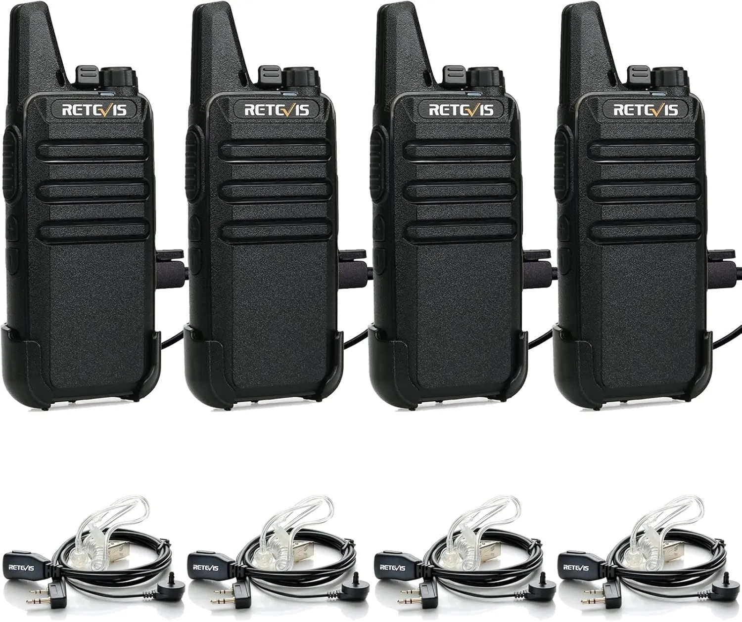 Retevis RT22 Walkie Talkies with Earpiece, Two Way Radios Long Range, Mini Walkie Talkie Rechargeable for Adults,Key Lock,VOX Handsfree, for Family Hunting Camping Hiking Skiing (4 Pack, Black)