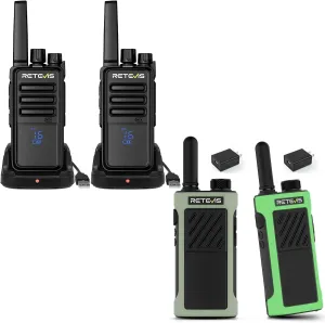 Retevis RT68H Walkie Talkies 2 Pack and RB66P Walkie Talkies 2 Pack,Portable FRS 2 Way Radio Long Range,VOX Hands Free,Rugged Two Way Radios for Adults Trip Camping Hiking