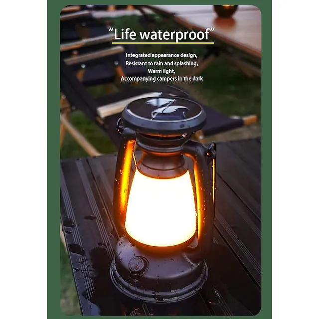 Retro Horse Lantern 3-Color LED Light Stepless Dimming Hanging Solar Rechargeable Outdoor Camping Light