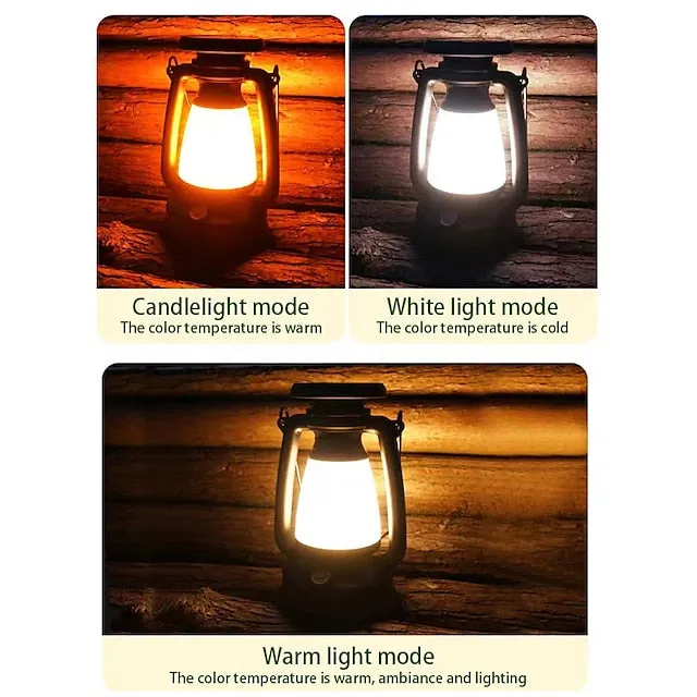 Retro Horse Lantern 3-Color LED Light Stepless Dimming Hanging Solar Rechargeable Outdoor Camping Light