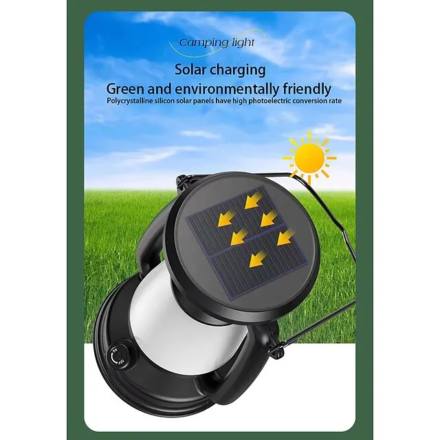 Retro Horse Lantern 3-Color LED Light Stepless Dimming Hanging Solar Rechargeable Outdoor Camping Light
