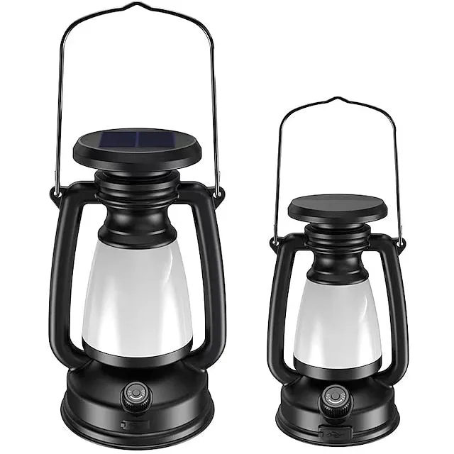 Retro Horse Lantern 3-Color LED Light Stepless Dimming Hanging Solar Rechargeable Outdoor Camping Light