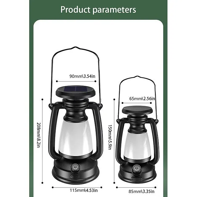 Retro Horse Lantern 3-Color LED Light Stepless Dimming Hanging Solar Rechargeable Outdoor Camping Light