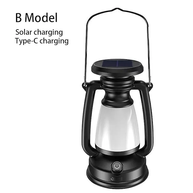 Retro Horse Lantern 3-Color LED Light Stepless Dimming Hanging Solar Rechargeable Outdoor Camping Light