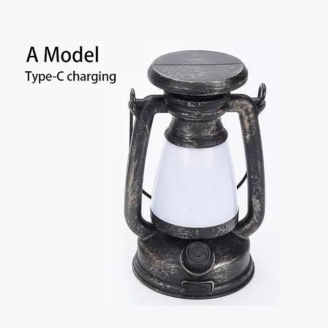 Retro Horse Lantern 3-Color LED Light Stepless Dimming Hanging Solar Rechargeable Outdoor Camping Light
