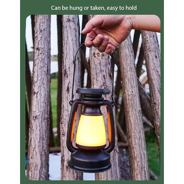 Retro Horse Lantern 3-Color LED Light Stepless Dimming Hanging Solar Rechargeable Outdoor Camping Light