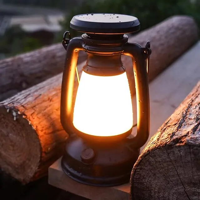 Retro Horse Lantern 3-Color LED Light Stepless Dimming Hanging Solar Rechargeable Outdoor Camping Light