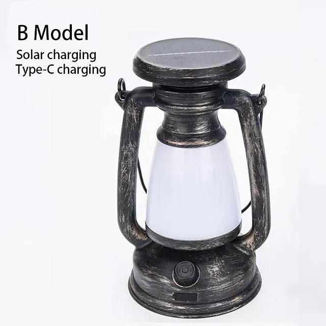 Retro Horse Lantern 3-Color LED Light Stepless Dimming Hanging Solar Rechargeable Outdoor Camping Light