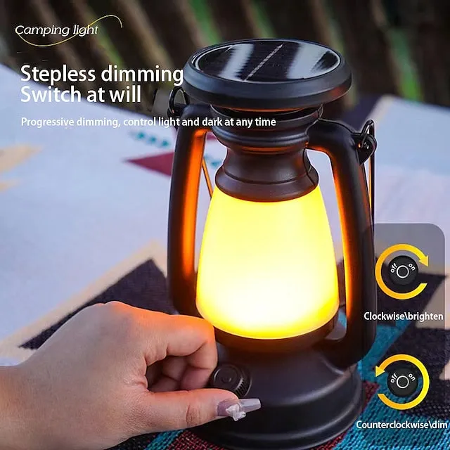 Retro Horse Lantern 3-Color LED Light Stepless Dimming Hanging Solar Rechargeable Outdoor Camping Light