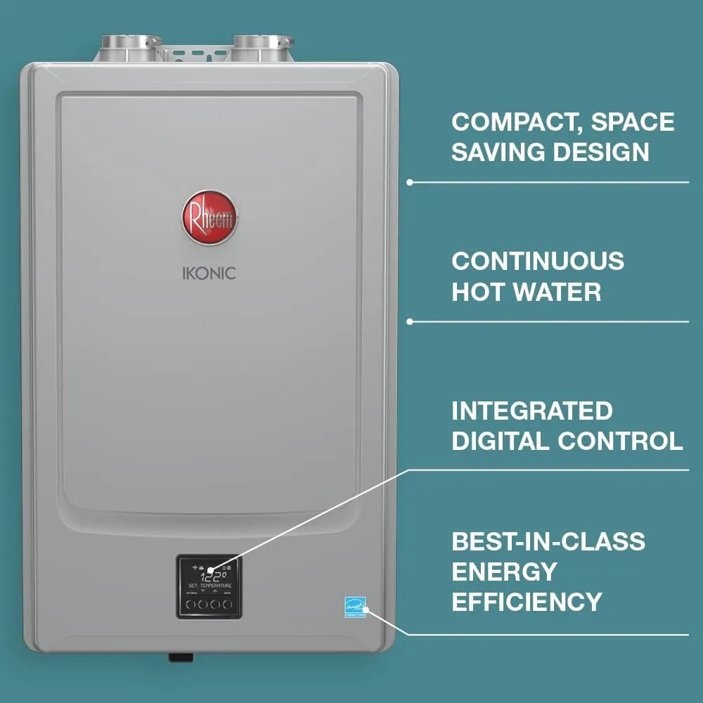 Rheem IKONIC RECTGH-SR11iP Super High Efficiency Condensing Tankless Liquid Propane Water Heater with Recirculation, 11.2 GPM