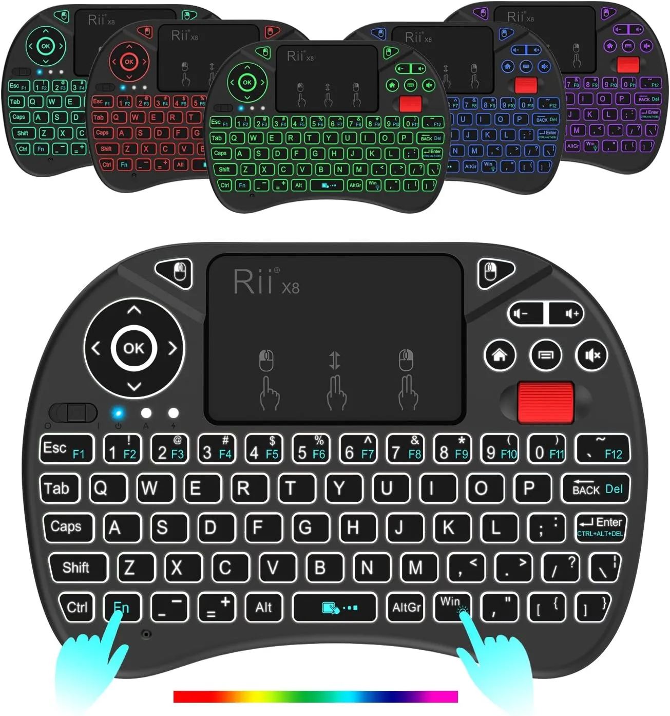 Rii X8 Mini Keyboard,2.4GHz Portable Wireless Keyboard with Touchpad Mouse,RGB Backlit,Rechargeable Battery for Android TV Box/Mac/PC/Nvidia Shield