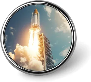 Rocket Launch Brooch Pins Stylish Round Collar Pins Badge for Women Men Gifts