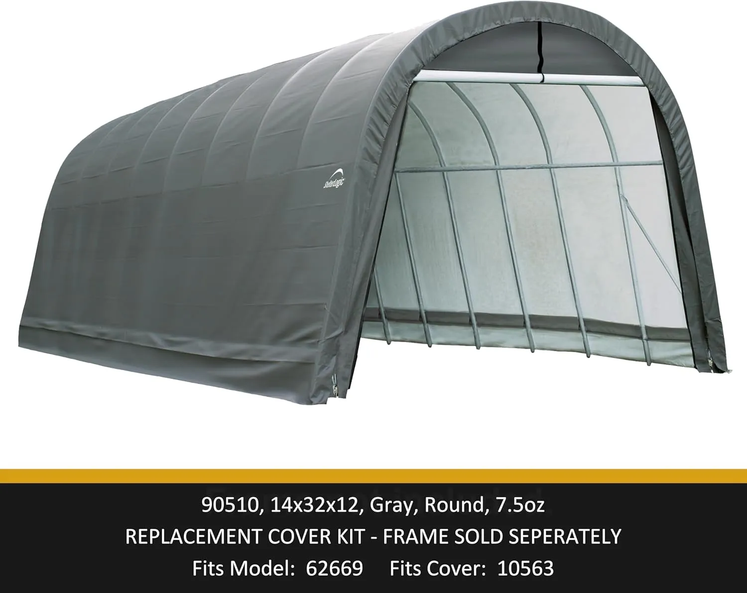 Round Top Instant Garage 14x32x12 Replacement Cover kit Round 7 oz Gray