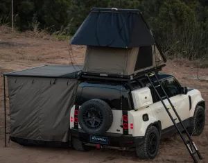 Roveroll Tri-Clam Shell Roof Top Tent | Taupe Body & Black Rainfly 47" | Durable SUV Roof Tent