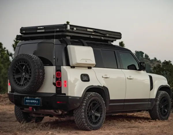 Roveroll Tri-Clam Shell Roof Top Tent | Taupe Body & Black Rainfly 47" | Durable SUV Roof Tent