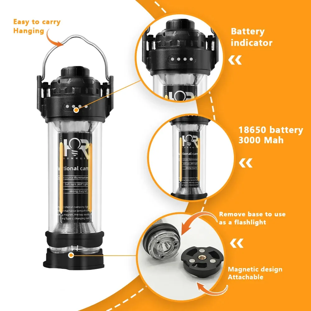 RUNHUI 3000mAh Retro Camping Lantern – Waterproof Tent Light with Stepless Dimming