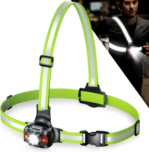 Running Lights for Runners, 500 Lumens Running Light with 360° Reflective Straps, IPX4 Waterproof & USB Rechargeable, 45° Adjustable Chest Running Light Vest for Night Walking, 4-16h Use Time