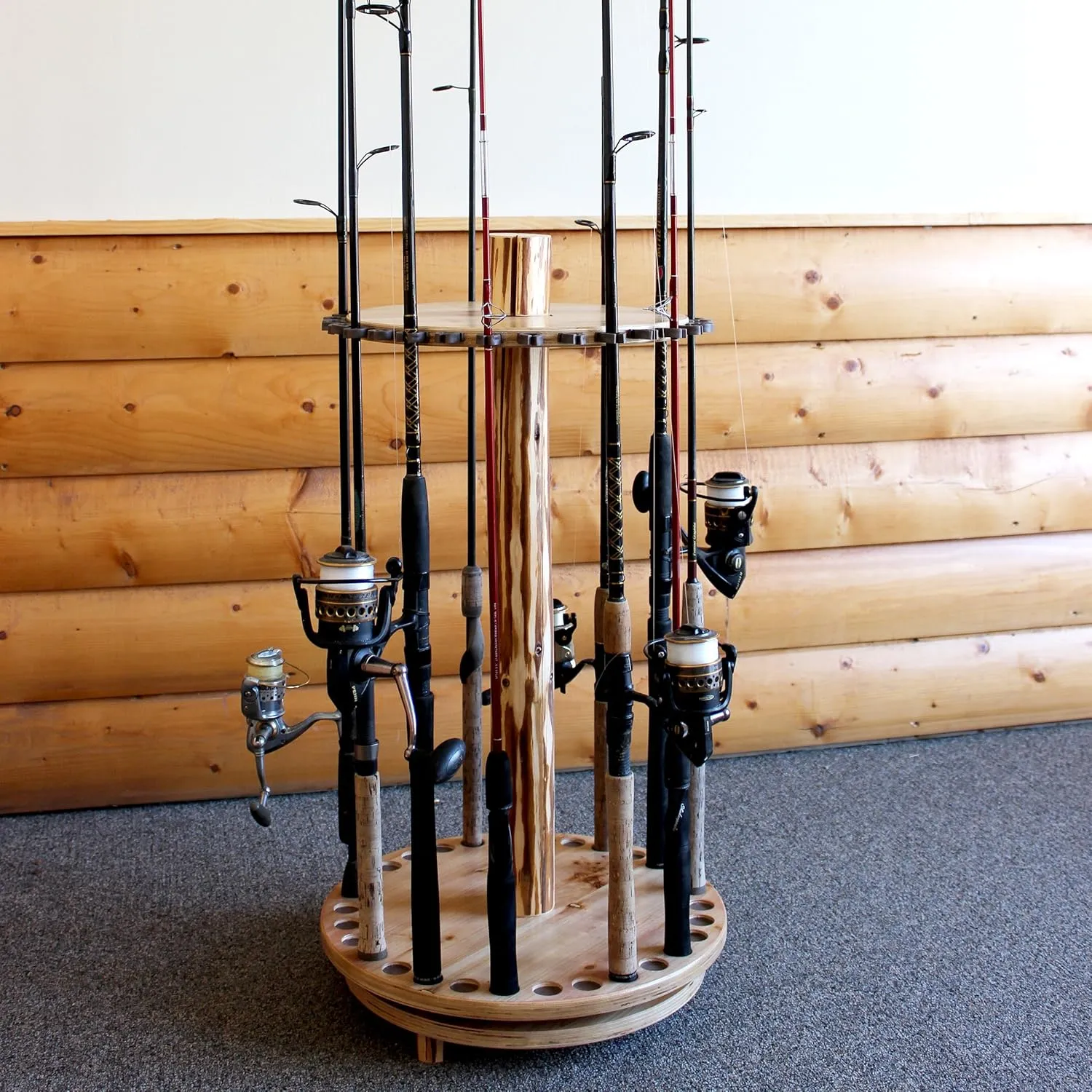 Rush Creek Creations Fishing Rod Holder - 360 Spinning Rack for Garage Organization and Storage, Pole Holder for Reels, Gear, Accessories, Tackle Box