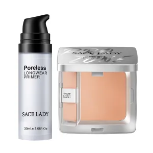 SACE LADY Face Primer and Powder Foundation Makeup Set, Matte Pores Full Coverage Long Lasting Flawless Make Up Kit
