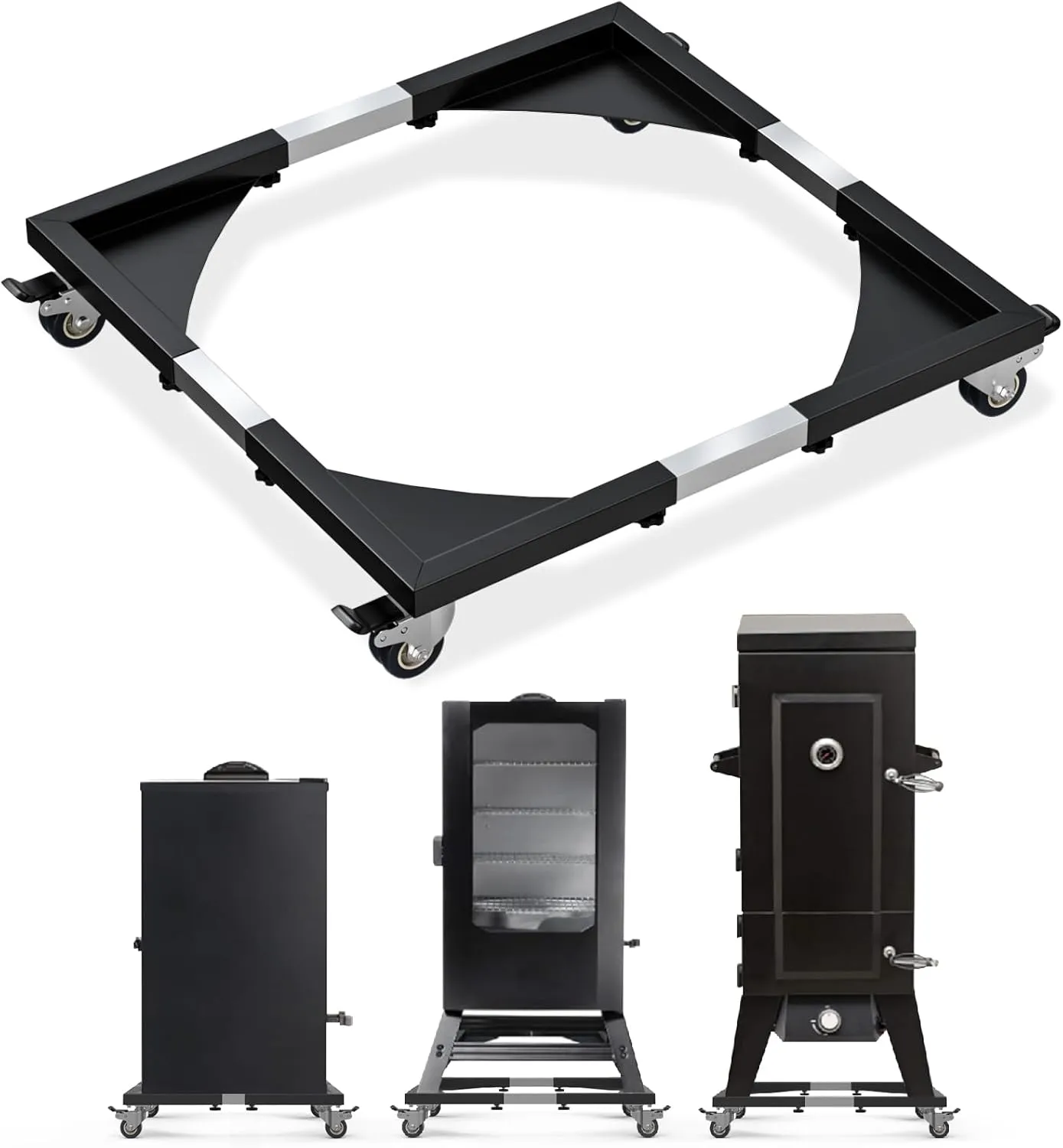 SafBbcue Heavy Duty Steel Smoker Stand with Adjustable Rolling Wheels - Universal Mobile Stand Base for Electric and Digital Vertical Smokers