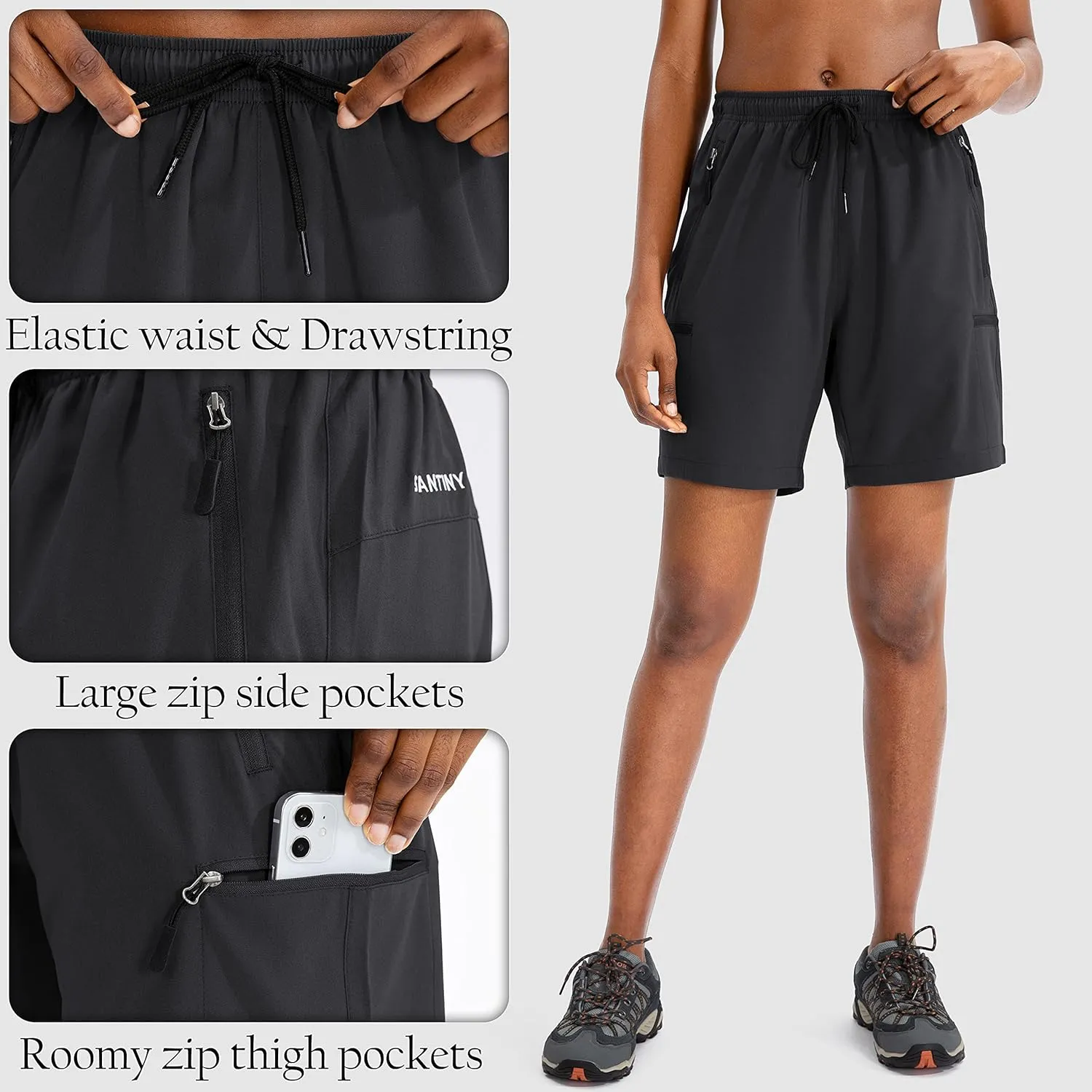 SANTINY Women's 5''/ 7''/9'' Hiking Cargo Shorts Quick Dry Lightweight Summer Shorts for Women Athletic Golf Zipper Pockets
