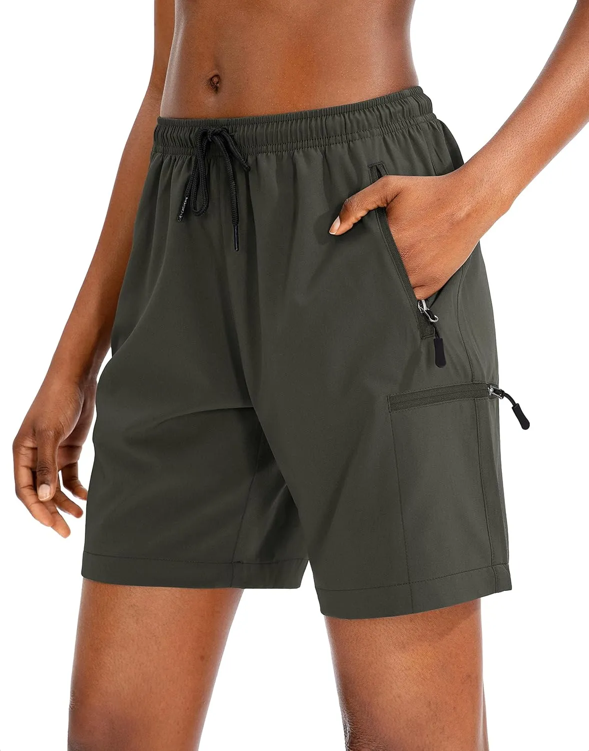 SANTINY Women's 5''/ 7''/9'' Hiking Cargo Shorts Quick Dry Lightweight Summer Shorts for Women Athletic Golf Zipper Pockets