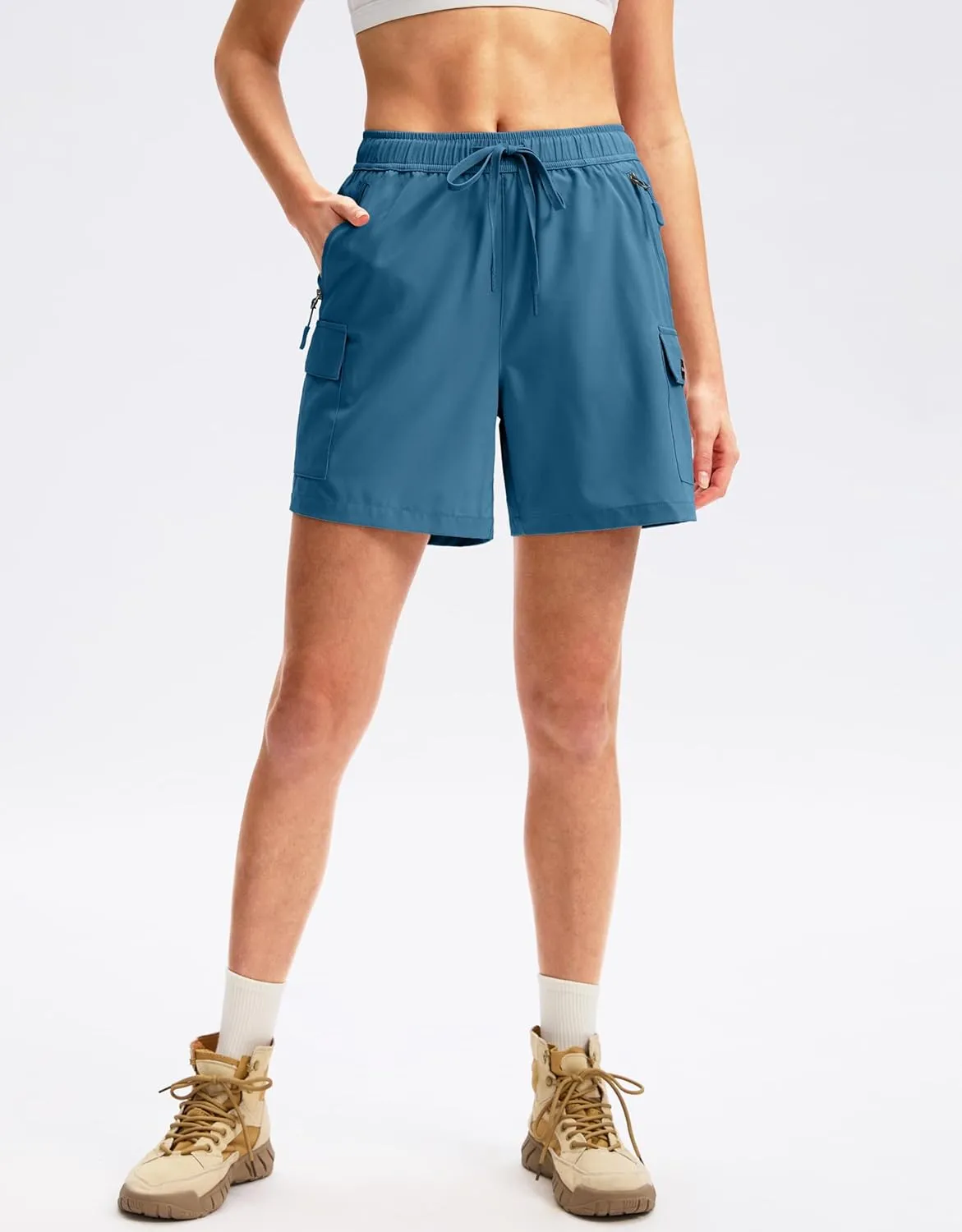 SANTINY Women's 5''/ 7''/9'' Hiking Cargo Shorts Quick Dry Lightweight Summer Shorts for Women Athletic Golf Zipper Pockets