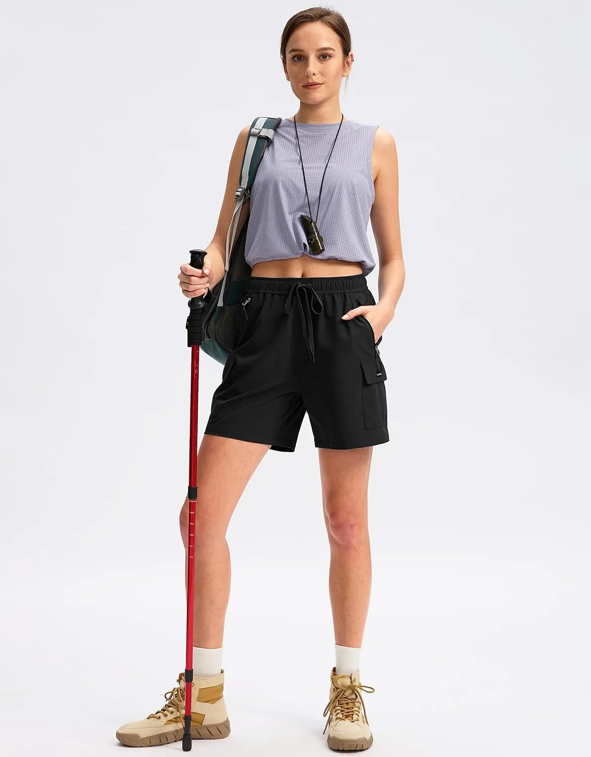 SANTINY Women's 5''/ 7''/9'' Hiking Cargo Shorts Quick Dry Lightweight Summer Shorts for Women Athletic Golf Zipper Pockets