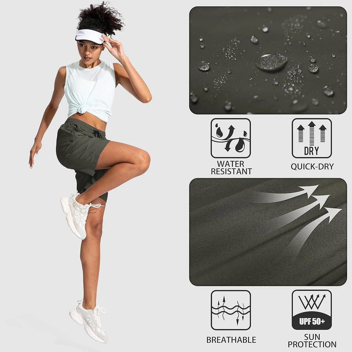 SANTINY Women's 5''/ 7''/9'' Hiking Cargo Shorts Quick Dry Lightweight Summer Shorts for Women Athletic Golf Zipper Pockets