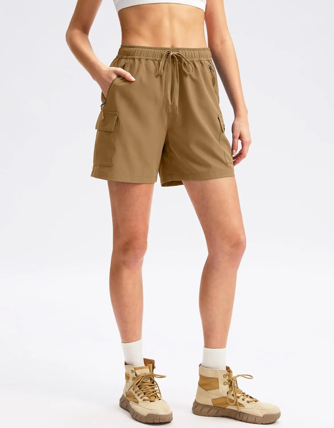 SANTINY Women's 5''/ 7''/9'' Hiking Cargo Shorts Quick Dry Lightweight Summer Shorts for Women Athletic Golf Zipper Pockets
