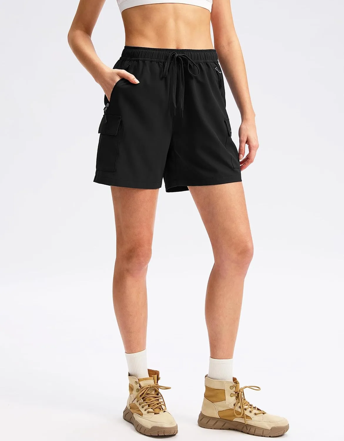 SANTINY Women's 5''/ 7''/9'' Hiking Cargo Shorts Quick Dry Lightweight Summer Shorts for Women Athletic Golf Zipper Pockets