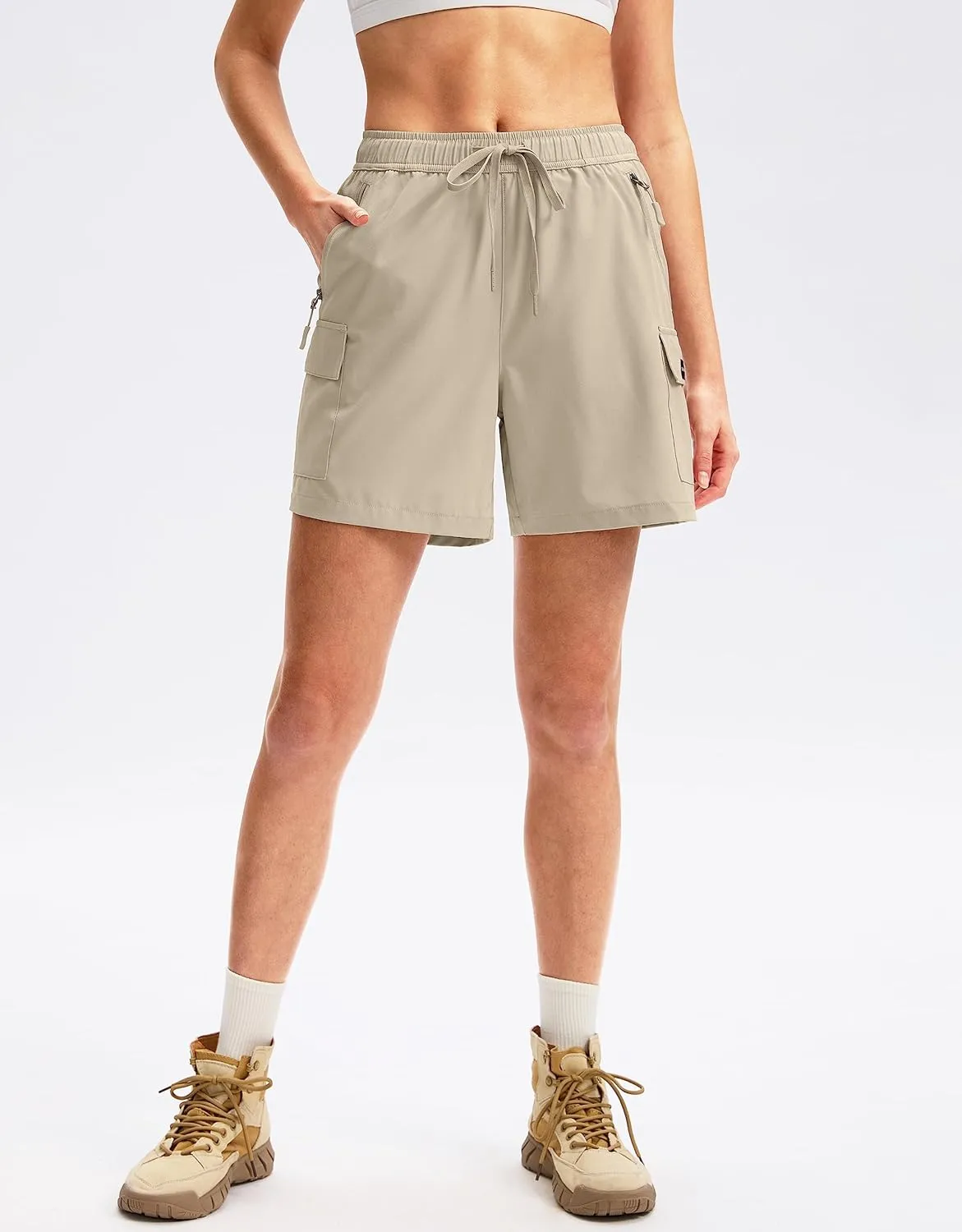 SANTINY Women's 5''/ 7''/9'' Hiking Cargo Shorts Quick Dry Lightweight Summer Shorts for Women Athletic Golf Zipper Pockets