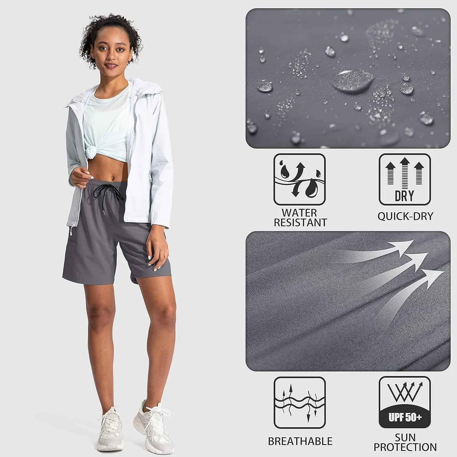 SANTINY Women's 5''/ 7''/9'' Hiking Cargo Shorts Quick Dry Lightweight Summer Shorts for Women Athletic Golf Zipper Pockets
