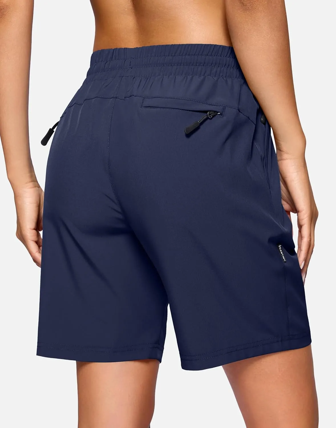 SANTINY Women's 7''/ 9'' Hiking Shorts with 3 Zipper Pockets Lightweight Quick Dry Long Athletic Golf Shorts for Women Casual