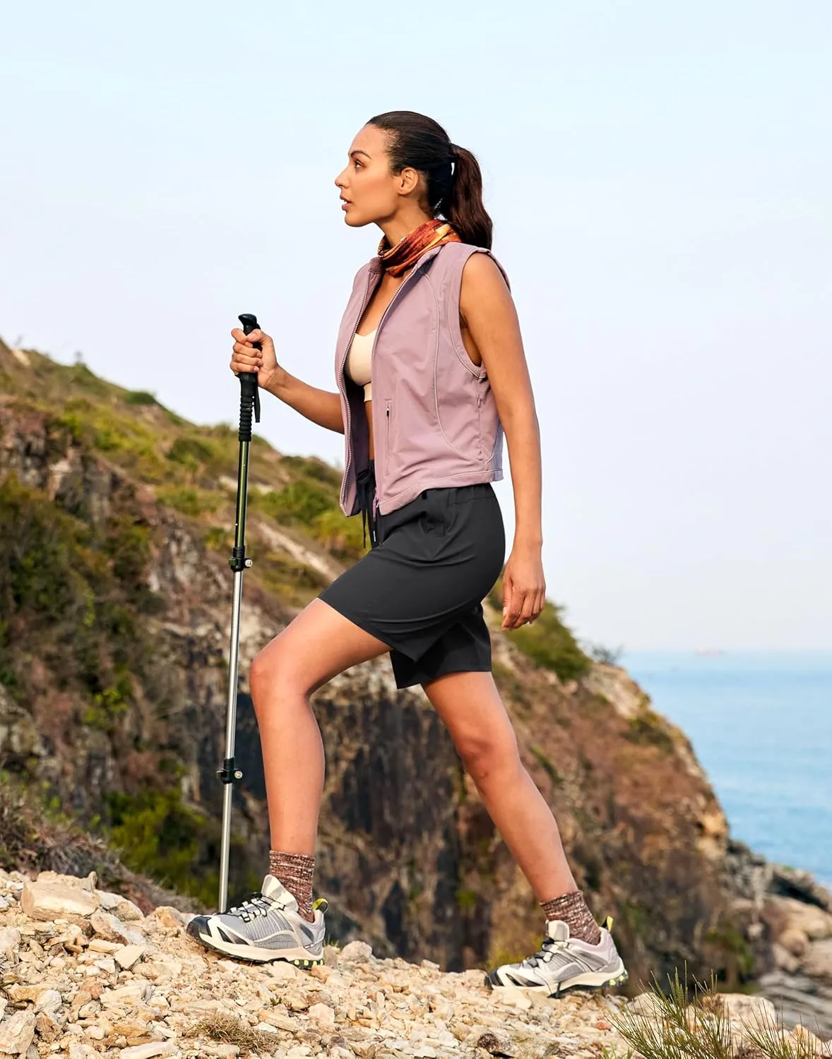 SANTINY Women's 7''/ 9'' Hiking Shorts with 3 Zipper Pockets Lightweight Quick Dry Long Athletic Golf Shorts for Women Casual