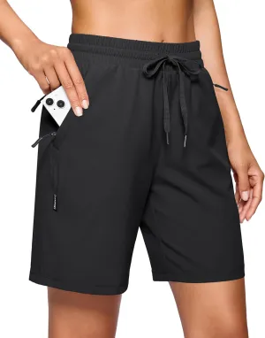 SANTINY Women's 7''/ 9'' Hiking Shorts with 3 Zipper Pockets Lightweight Quick Dry Long Athletic Golf Shorts for Women Casual