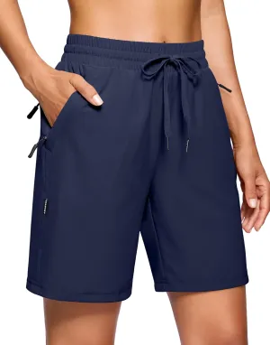SANTINY Women's 7''/ 9'' Hiking Shorts with 3 Zipper Pockets Lightweight Quick Dry Long Athletic Golf Shorts for Women Casual