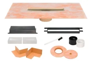 Schluter Kerdi-Line-Vario Flange Kit with Integrated Kerdi Collar - Adjustable Linear Shower Drain for Tiled Showers - Wall-Adjacent or Center Placement, 2-Inch NPT Outlets, PVC and ABS - KLVR2FLK