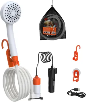SEAFLO Portable Camping/Outdoor Shower, Rechargeable Battery, 2.64 Gallons Per Min, 40-Minute Runtime Outdoor Camping Pet Washing, Type-C Charging, 80" Hose (with or Without 2.6 Gallon Bucket)