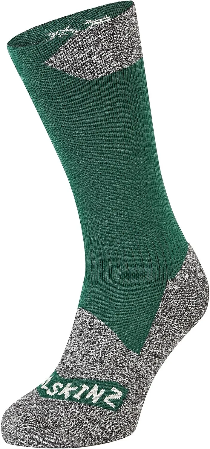 SEALSKINZ Unisex Waterproof All Weather Mid Length Sock, Black/Grey Marl, Small