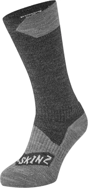 SEALSKINZ Unisex Waterproof All Weather Mid Length Sock, Black/Grey Marl, Small