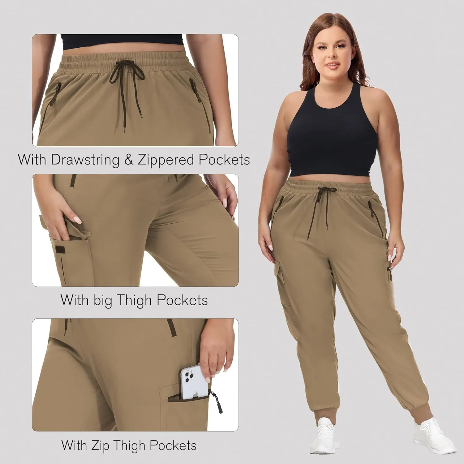 SEKINO Women's Plus Size Hiking Cargo Pants Lightweight Quick Dry Joggers Athletic Workout Outdoor Zipper Pockets Pants